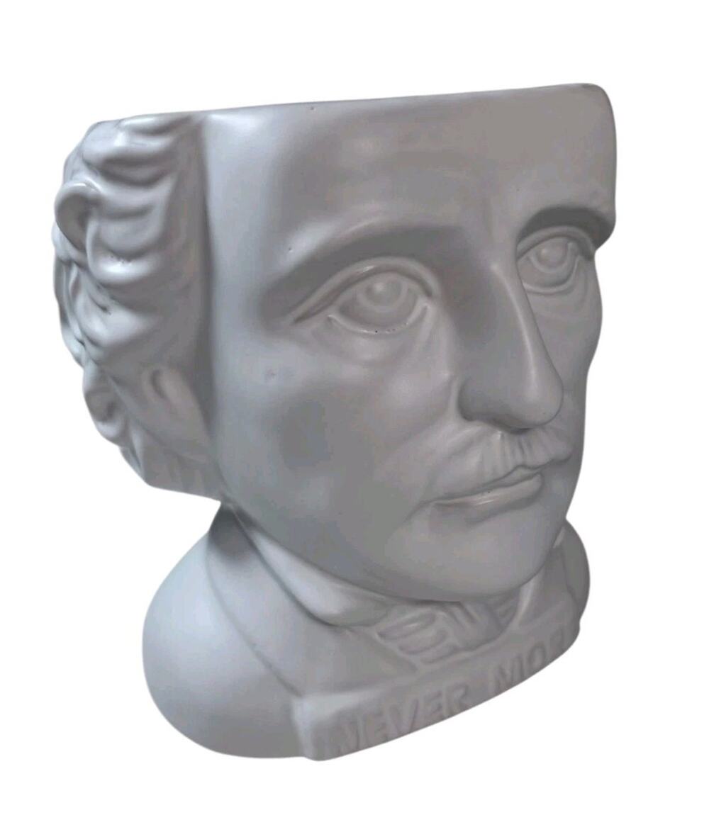 Edgar Allan Poe Bust Planter White Ceramic Halloween Decor Gothic Spooky